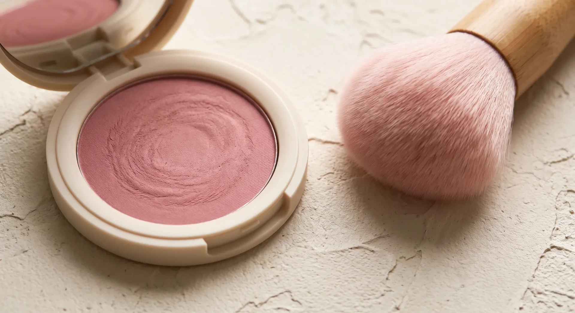Rose blush compact and soft makeup brush