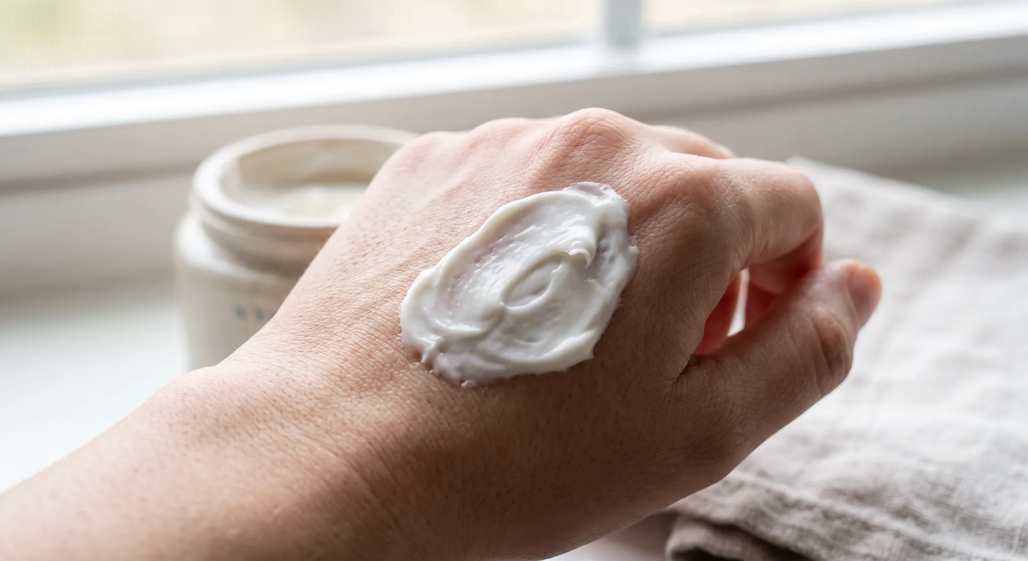 Thick texture of a skin protectant cream being applied