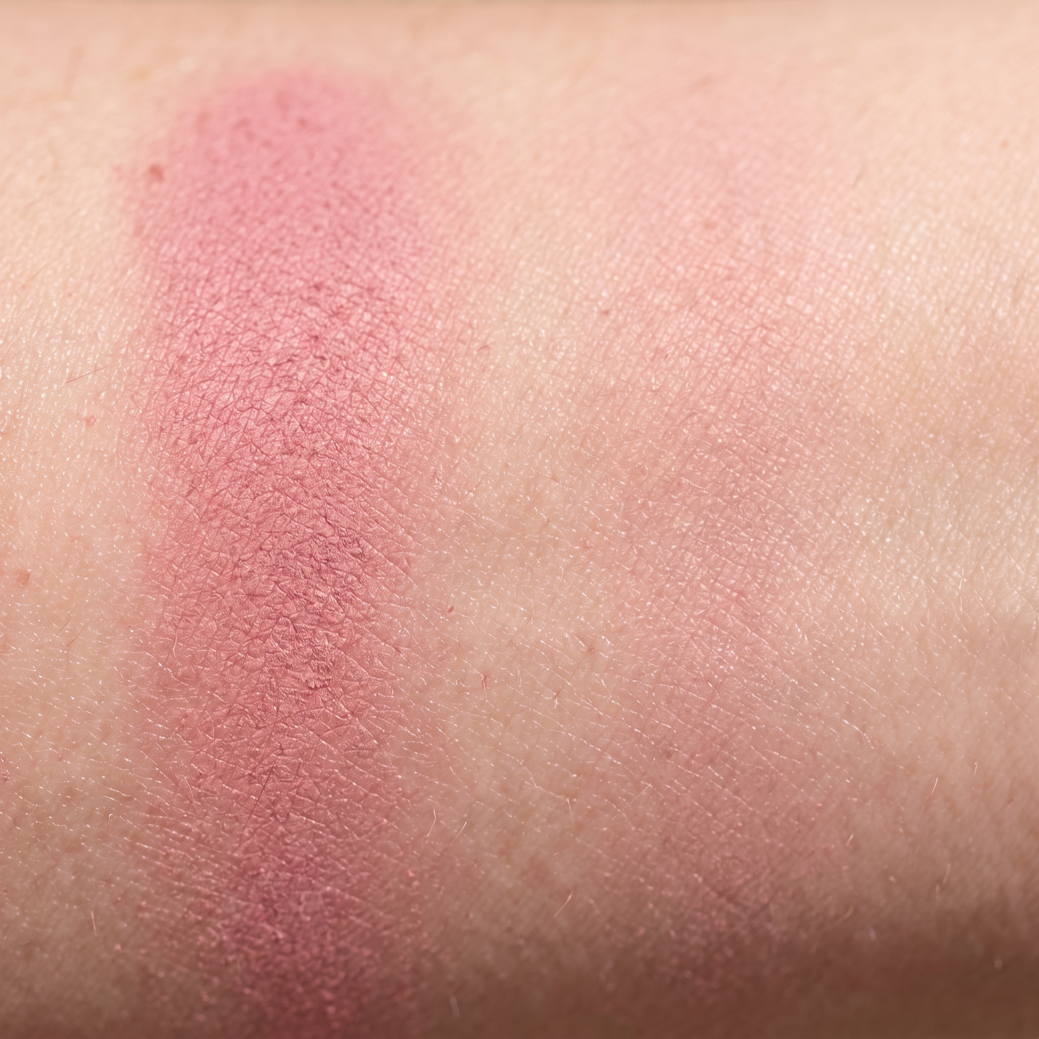 Blush brush, cream paddle and liquid applicator on a warm surface