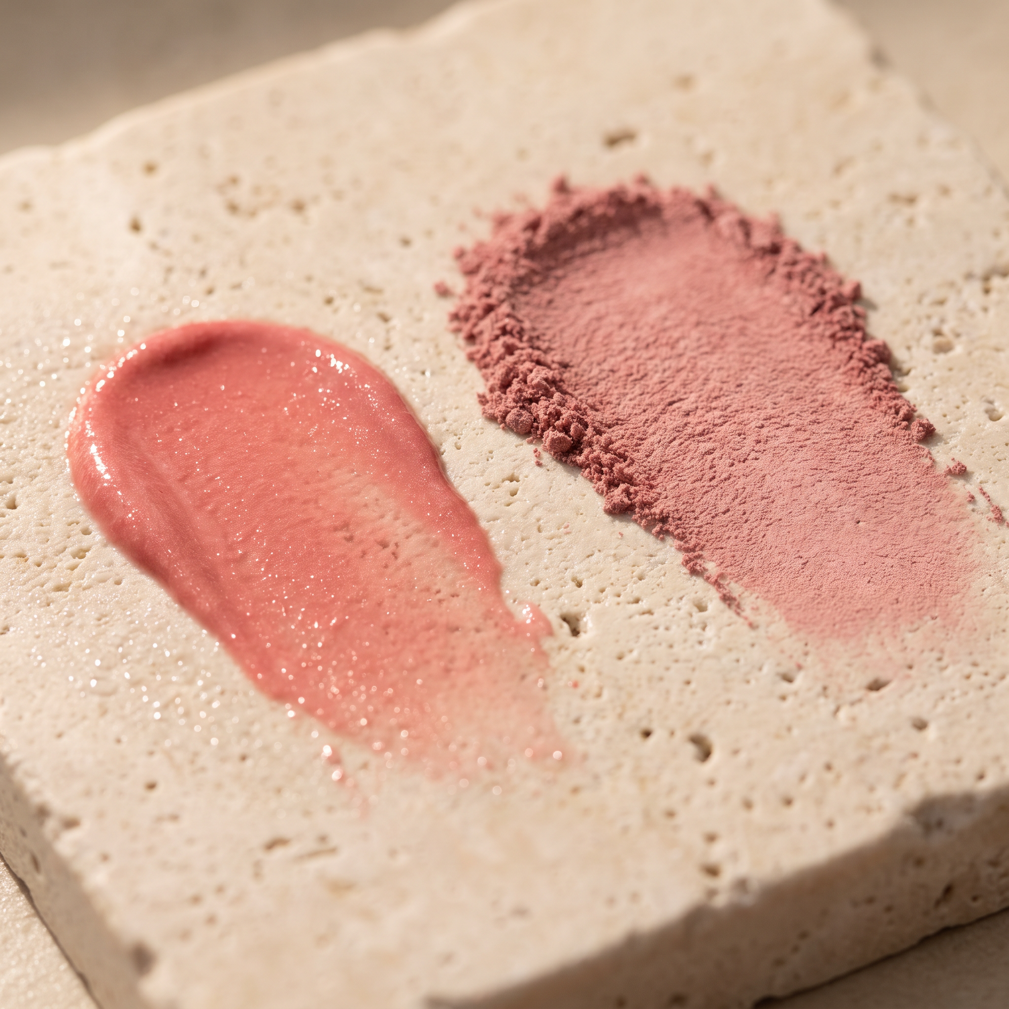 Macro of peach, pink and berry blush powder