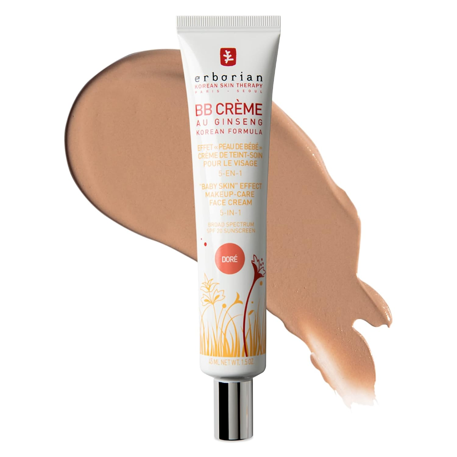 Erborian BB Cream with Ginseng in the Dore shade, packshot on a white background