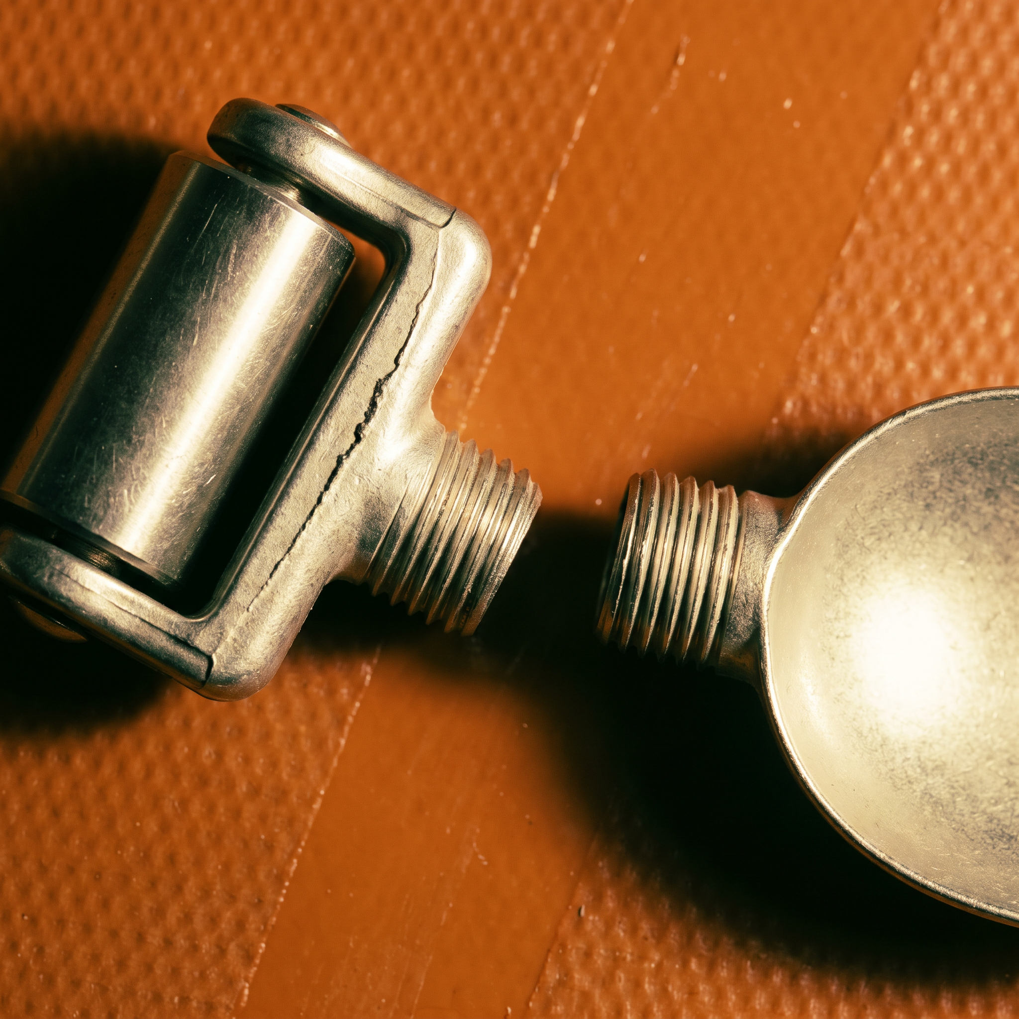 Macro photography of surgical stainless steel galvanic roller electrode resting beside amber serum bottle and clear conductive gel on slate