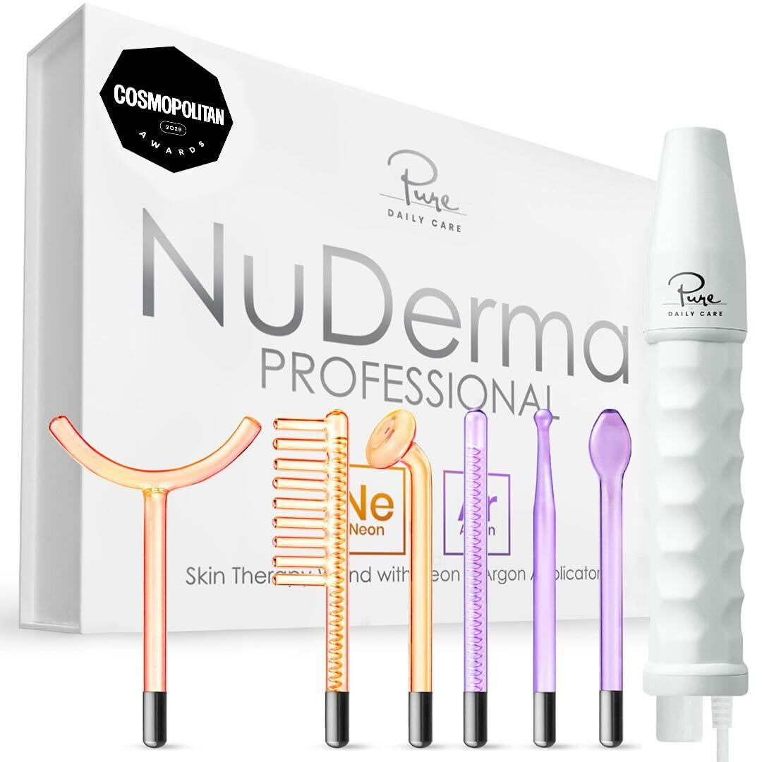 NuDerma Professional high frequency skin therapy wand with six glass electrodes on a plain white background