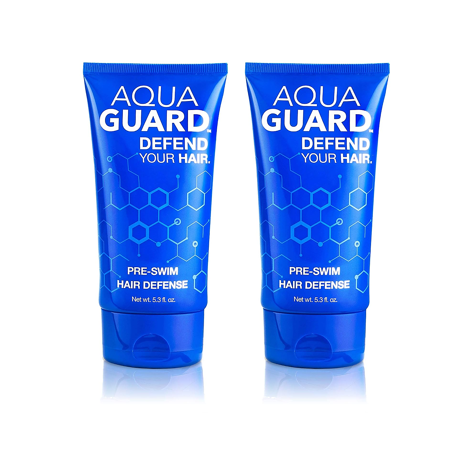 AquaGuard Pre-Swim Hair Defense Leave-In Treatment tube on warm porcelain background.