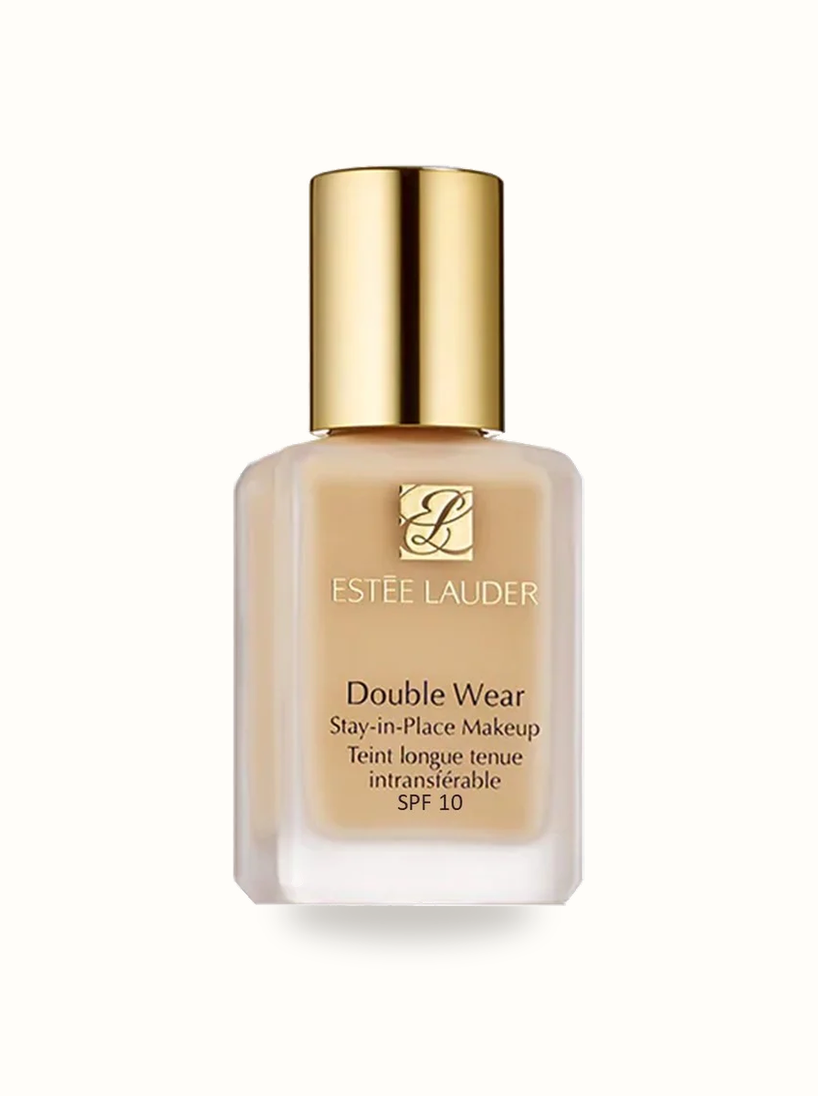 Estée Lauder Double Wear Stay-in-Place Liquid Makeup classic frosted bottle on warm porcelain surface