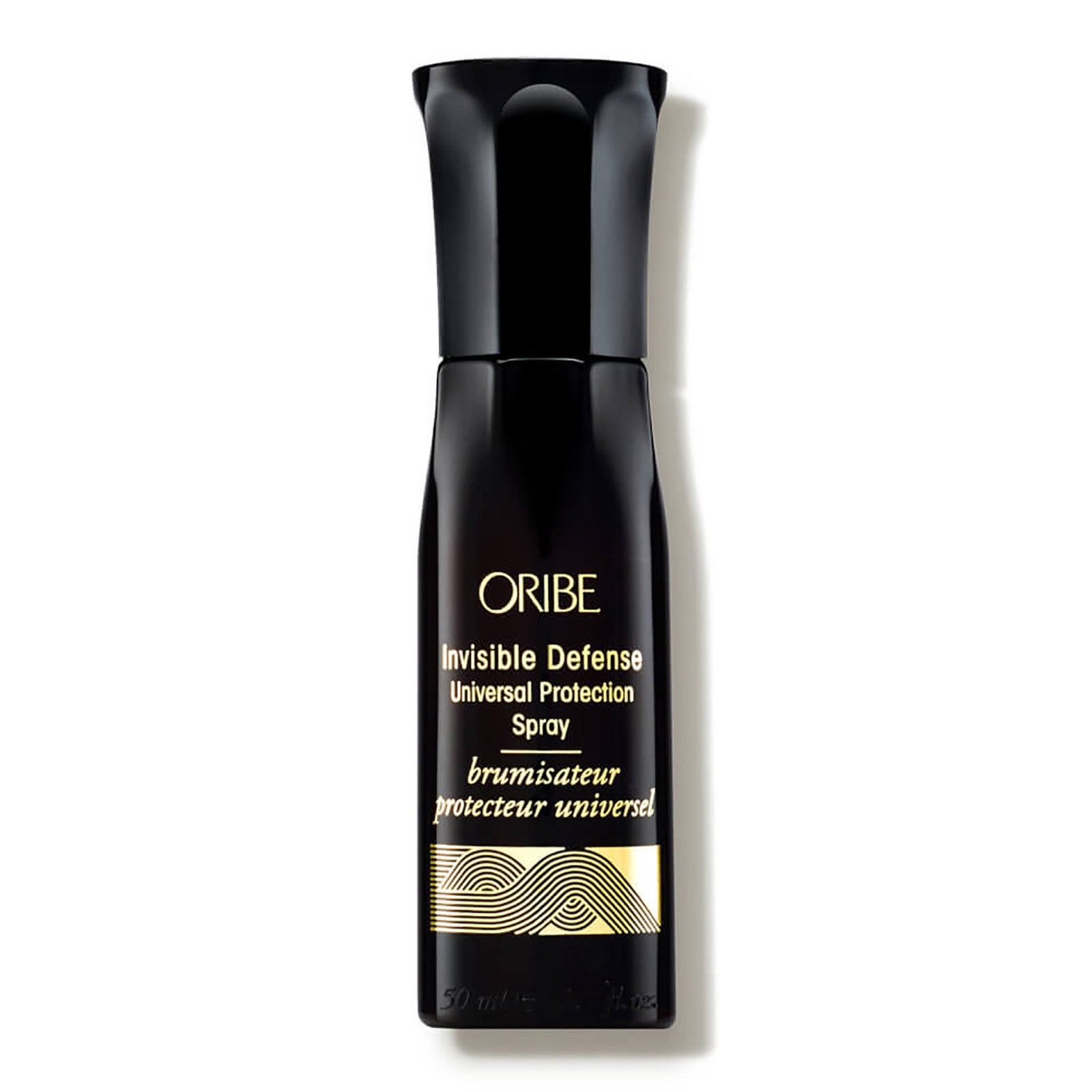 Oribe Invisible Defense Universal Protectant Spray black bottle on a clean white background.