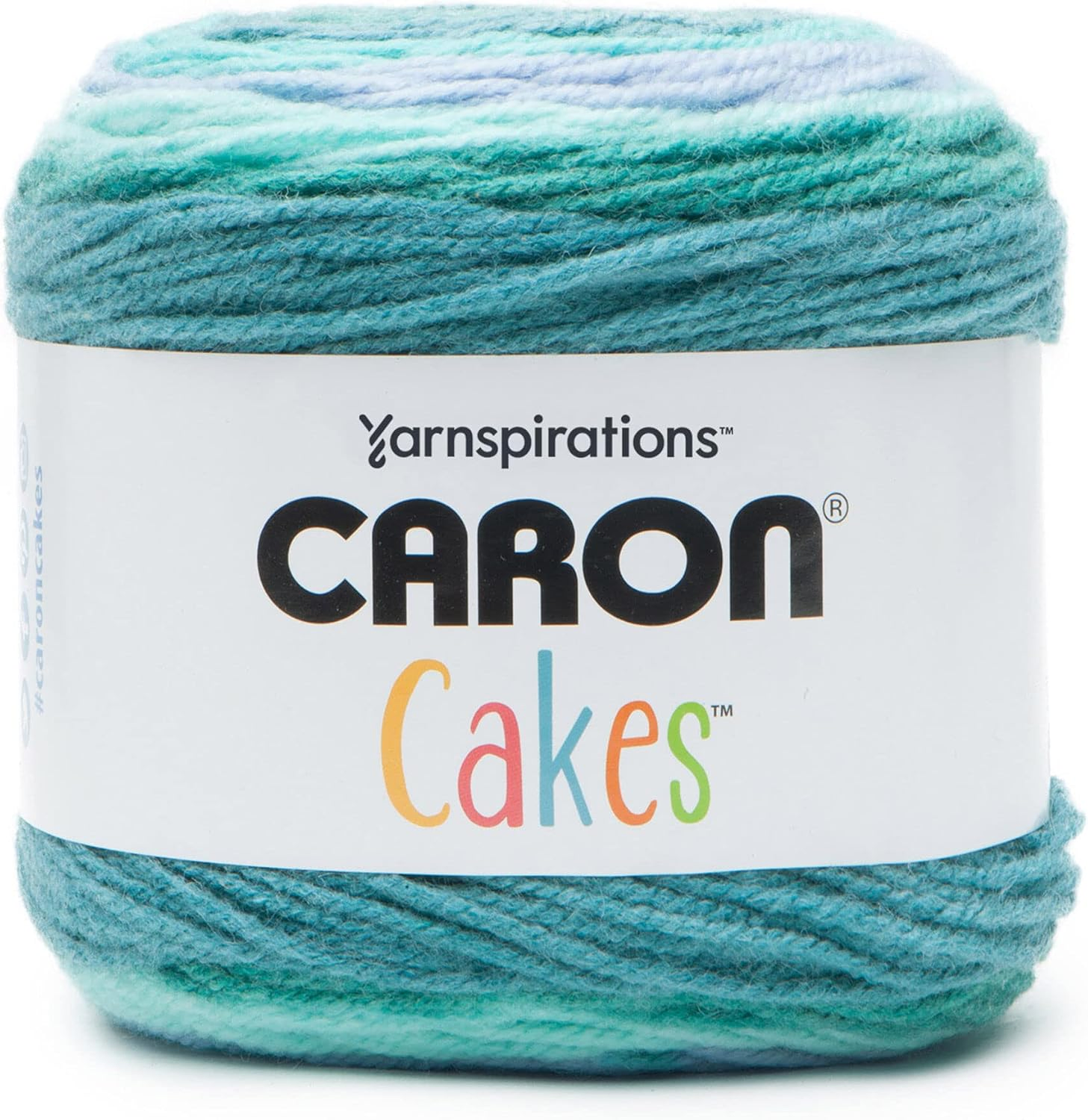 Caron Cakes self-striping yarn in Blueberry Shortcake, a worsted acrylic wool cake