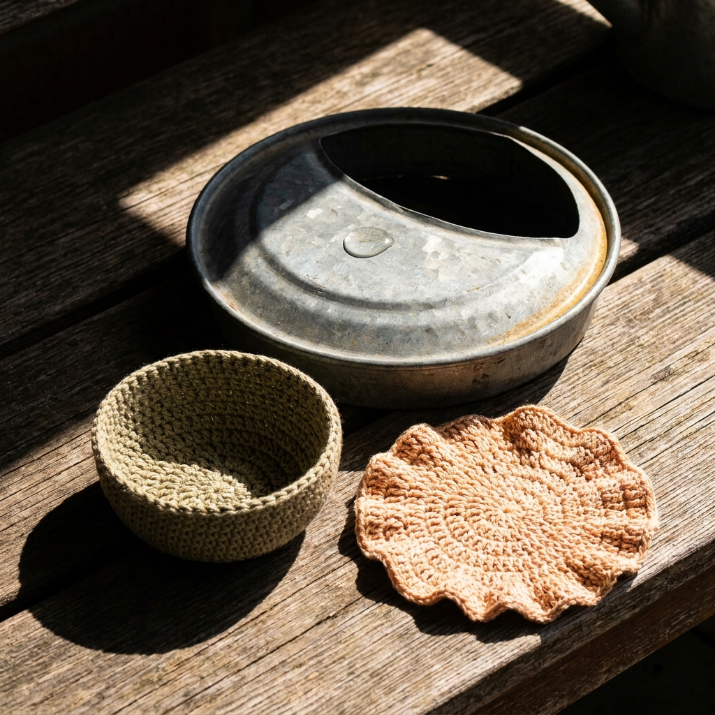 Cupped crochet circle beside a ruffled circle showing why a flat round fails
