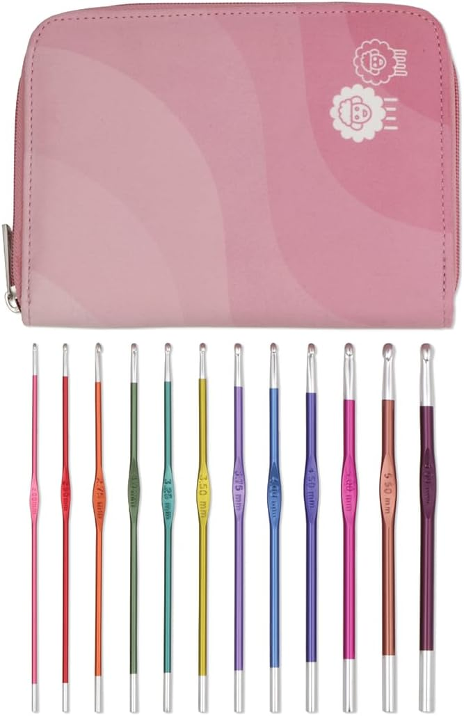 KnitPro Zing Grande twelve-size aluminum crochet hook set in a fabric case