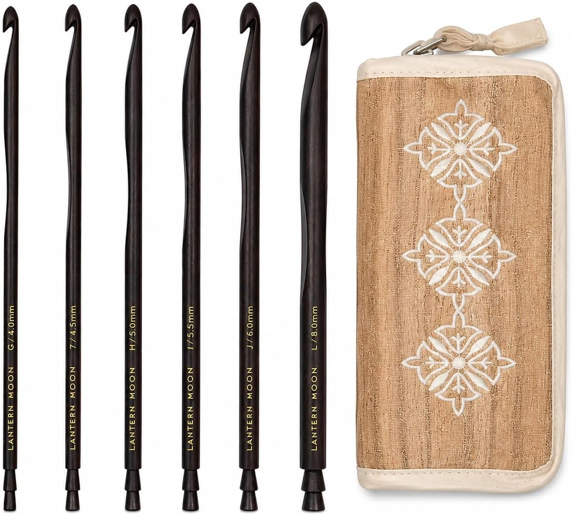 Lantern Moon Radiance ebony crochet hook set of six sizes in a silk fabric case