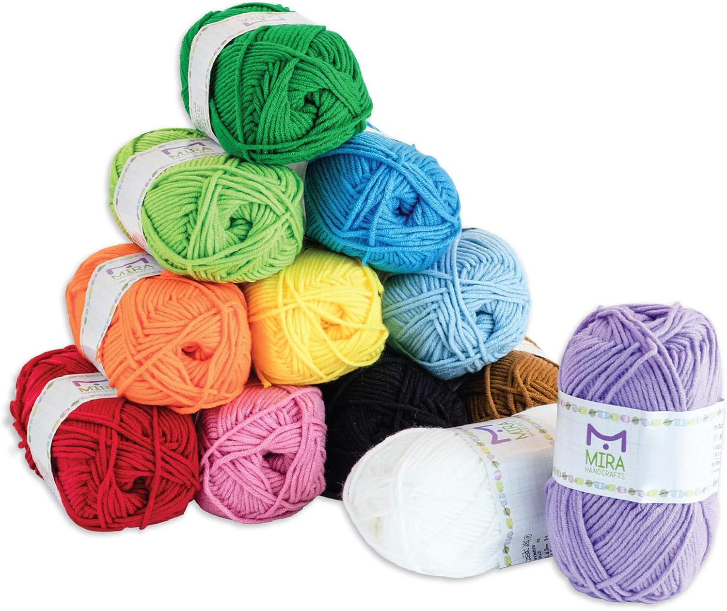 Mira Handcrafts 12-skein starter yarn bundle with colorful yarn skeins and basic crochet accessories
